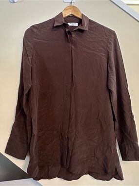 Babaton Brown Button Down Silk Shirt